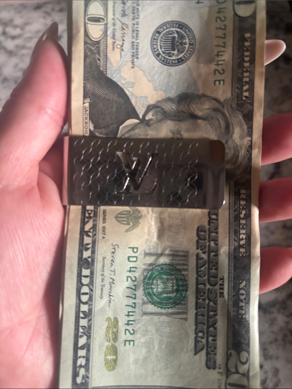 Louis Vuitton Silver Engraved Monogram Money Clip - Picture 4 of 10